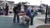 Russell shares a gospel booklet with a child after a meeting.