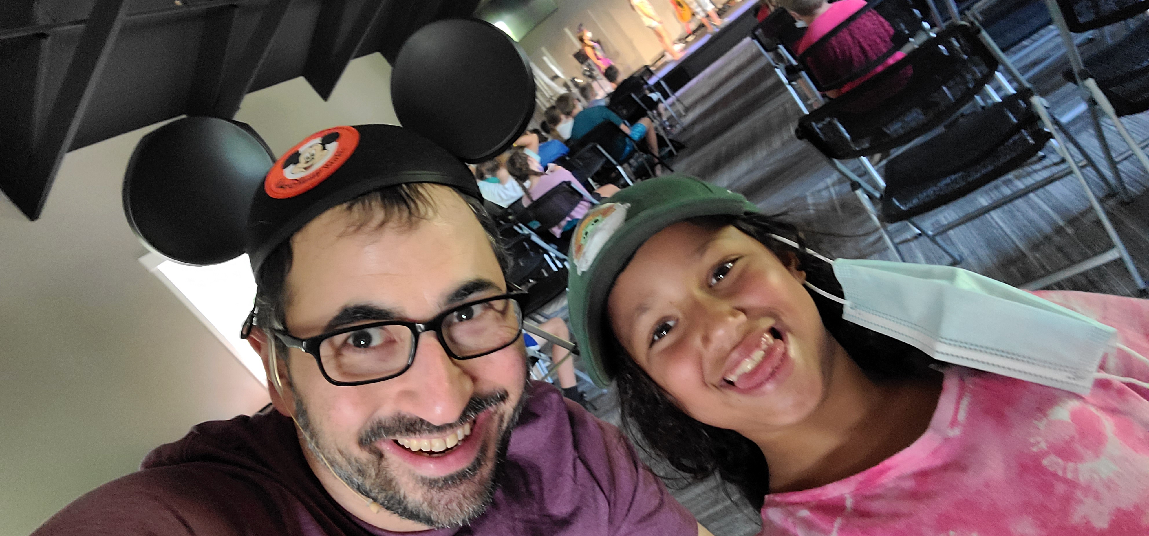 This is"N," a 10-year-old Camper. She and I traded hats. Whaddya think? Does I look good in Mickey Mouse ears???