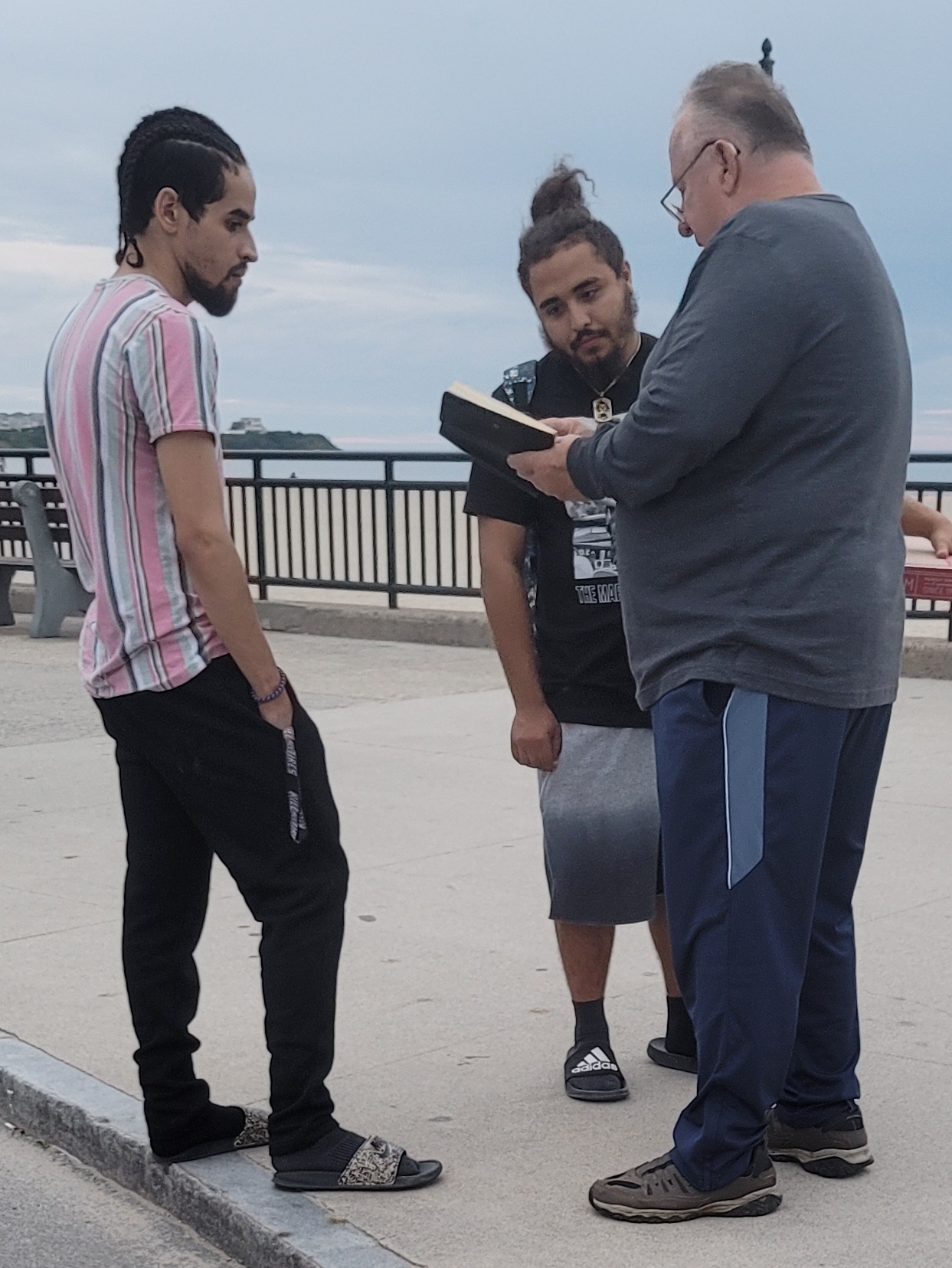 This is Jose and Jeremiah, and they were a terrific "Divine Appointment." ❤️  It's very powerful to open The Word of God with someone because God is powerful.  Richard opened to John 3:3 and had them read it. "Jesus replied, 'I tell you the truth, unless you are born again, you cannot see the Kingdom of God'" (John 3:3).  Richard asked Jose and Jeremiah what they thought it meant, and that lead to a great conversation.  They each took a copy of The Gospel of John and said they'd read it.